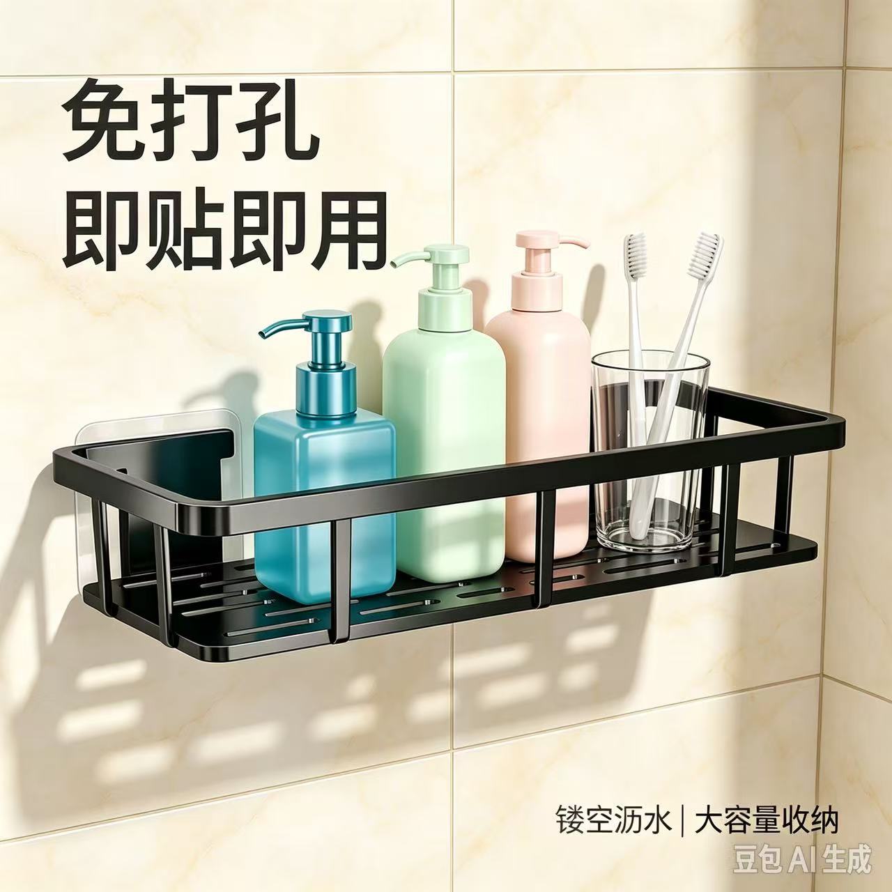 Rectangular Storage Rack, No-Drill Wall-Mounted Rack for Washbasin, Storage Rack for Kitchen and Bathroom Corner Wall Mounting