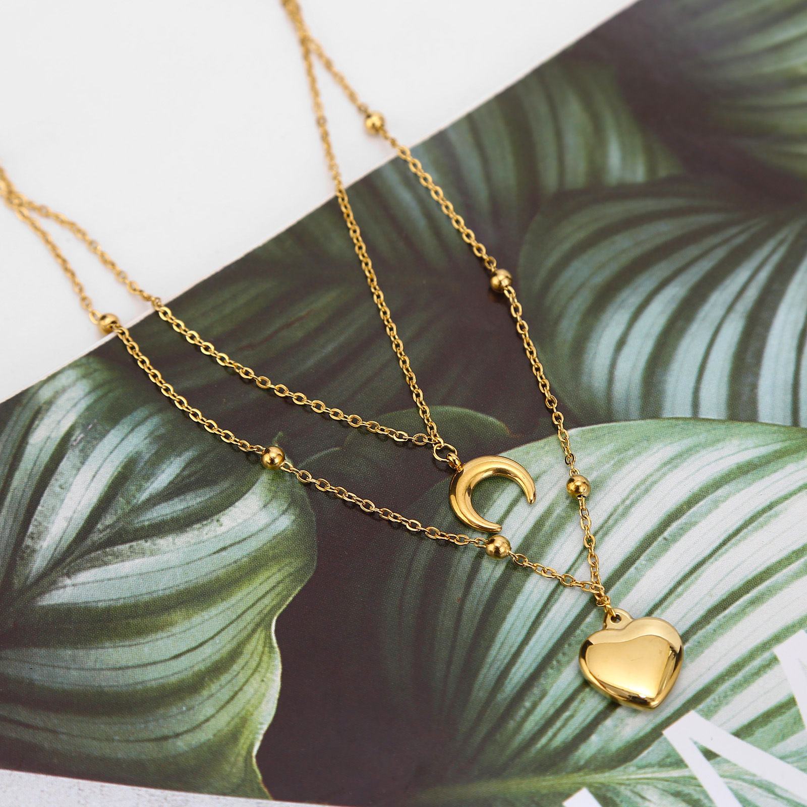 Fashion Moon Heart Shape Stainless Steel Plating Layered Necklaces 1 Piece