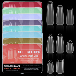 Cross-border Hot Nail Art Patch Wear Extension Traceless Transparent Almond Square Trapezoidal Thin Fake Nail Patch