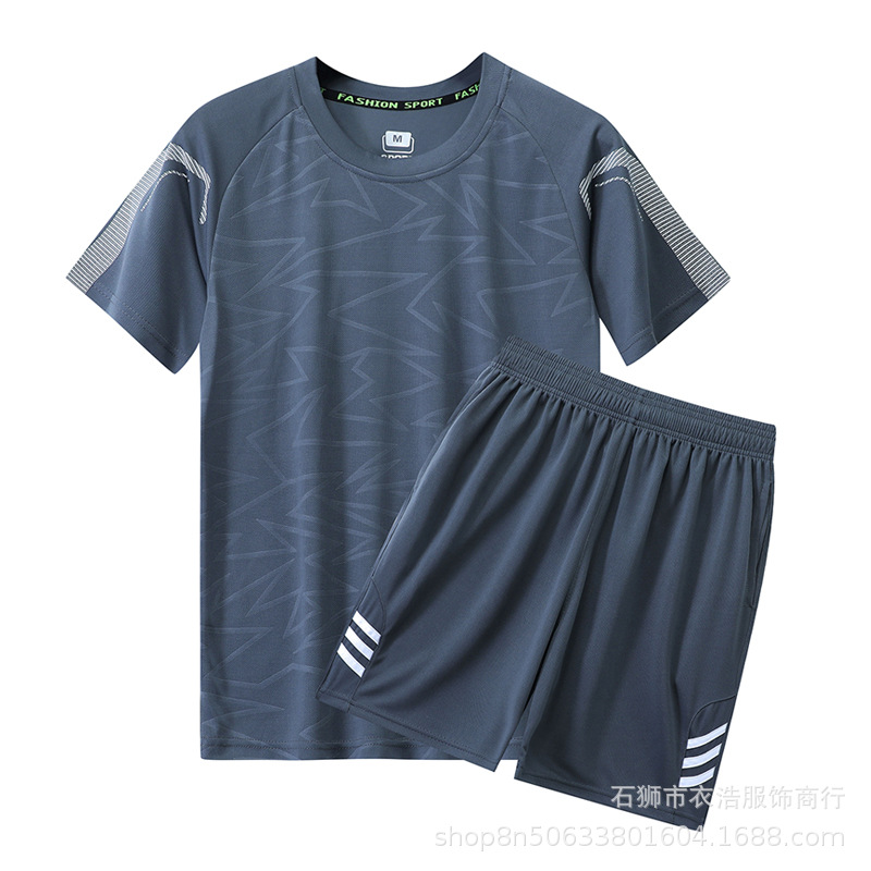 Traje deportivo de verano de secado rápido para hombre, conjunto de dos piezas de camiseta de manga corta y pantalones cortos para correr y entrenar por la mañana, talla grande.