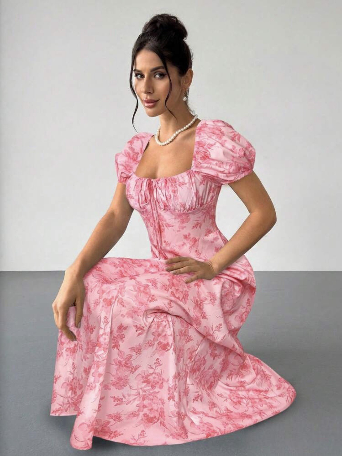 Women's Floral Print Short Sleeve Bodycon Flared Maxi Dress – Slim Fit Casual Summer Gown_ecoleips.com