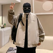 情侣外套男春秋棒球服男装2022新款宽松衣服拼接撞色潮流潮牌夹克