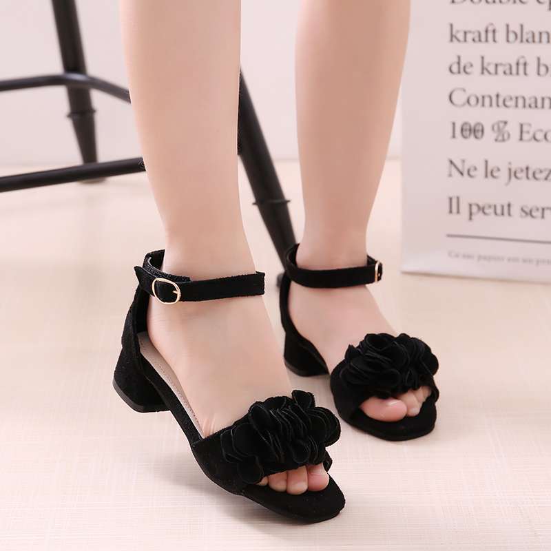 Girls Sandals Children's High Heel Princess Shoes Medium and Large Children's Shoes Girls Small Heel Flower Dance Shoes 2025 Summer New Style