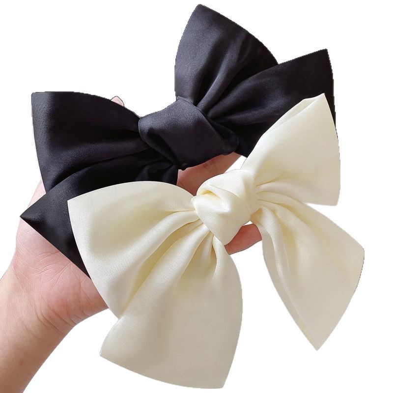 Black Satin Big Bow Headwear Hairpin Women's 2024 New Back Head Clip Hair Accessories Autumn and Winter Cyber Celebrity Hair Cards