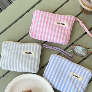 43203 Fresh Striped Lipstick Air Cushion Storage Bag Coin Bag Cosmetic Bag Small Portable Sundries Storage Bag