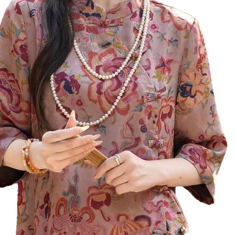 新しい中国風の新しい花蝶レトロプリントトップジャケットシャツ女性のファッショナブルなトップ|undefined
