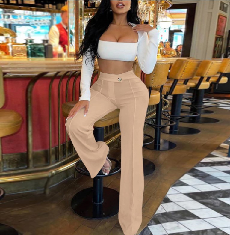 High Waist Flared Wide Leg Pants for Women Elegant Office Casual Chic Stretch Polyester Trousers Comfort Fit Multiple Colors_ecoleips.com
