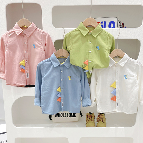 Boys solid color long-sleeved shirt 2023 spring new style medium and large children Korean style children's clothing children's baby spring and autumn shirt trend