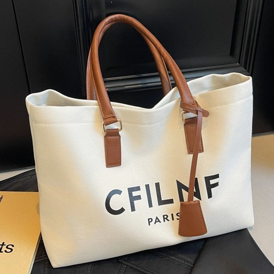 跨境帆布托特包秋冬新款超大容量单肩包高级感印花字母腋下包包女