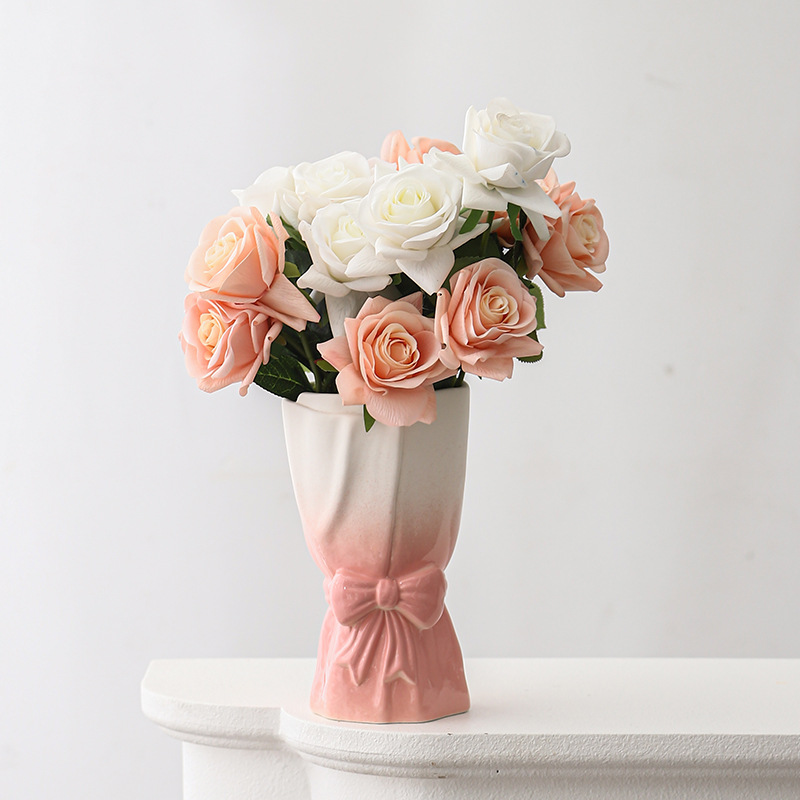 Flores europeas de mano decoración decorativa sala de estar artística flor decorativa rosa hidropónica decoración de mesa