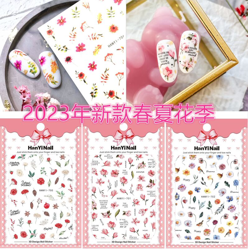 Cross-border e-commerce spelling manicure stickers Classic semi-transparent flowers and flowers nail decals 697-710