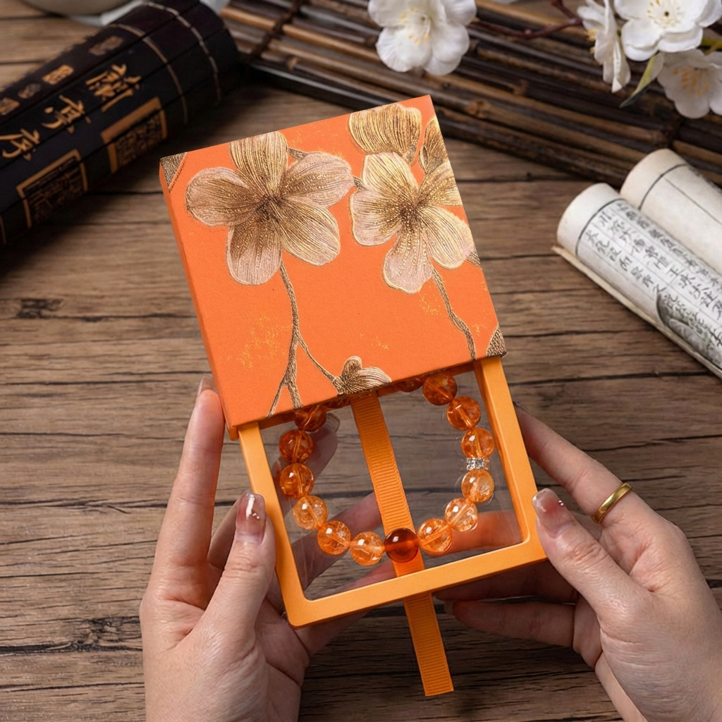 New high-end jewelry packaging box, PE film floral floating box, vintage embossed jewelry box, Chinese-style bracelet drawer box