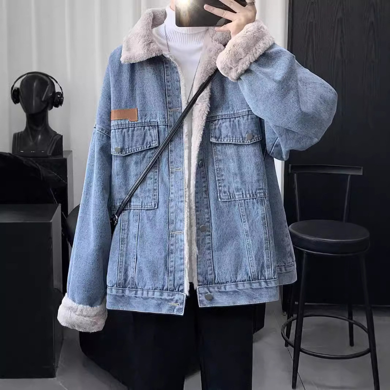 Denim Jacket with Lamb Wool Lining, Unisex, New Autumn and Winter Style, Trendy National Style, Loose Casual Fashion, Trendy Brand, Couple's Style Denim Jacket with Lamb Wool Lining, Unisex, New Autumn and Winter Style, Trendy National Style, Loose Casual Fashion, Trendy Brand, Couple's Style