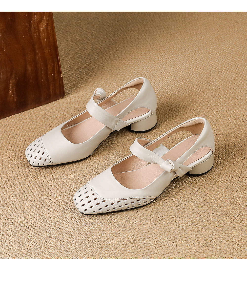 Sandal nữ gót vuông 3,5 cm mũi kín hở cạnh kiểu mới — màu trắng ngà chi tiết 16