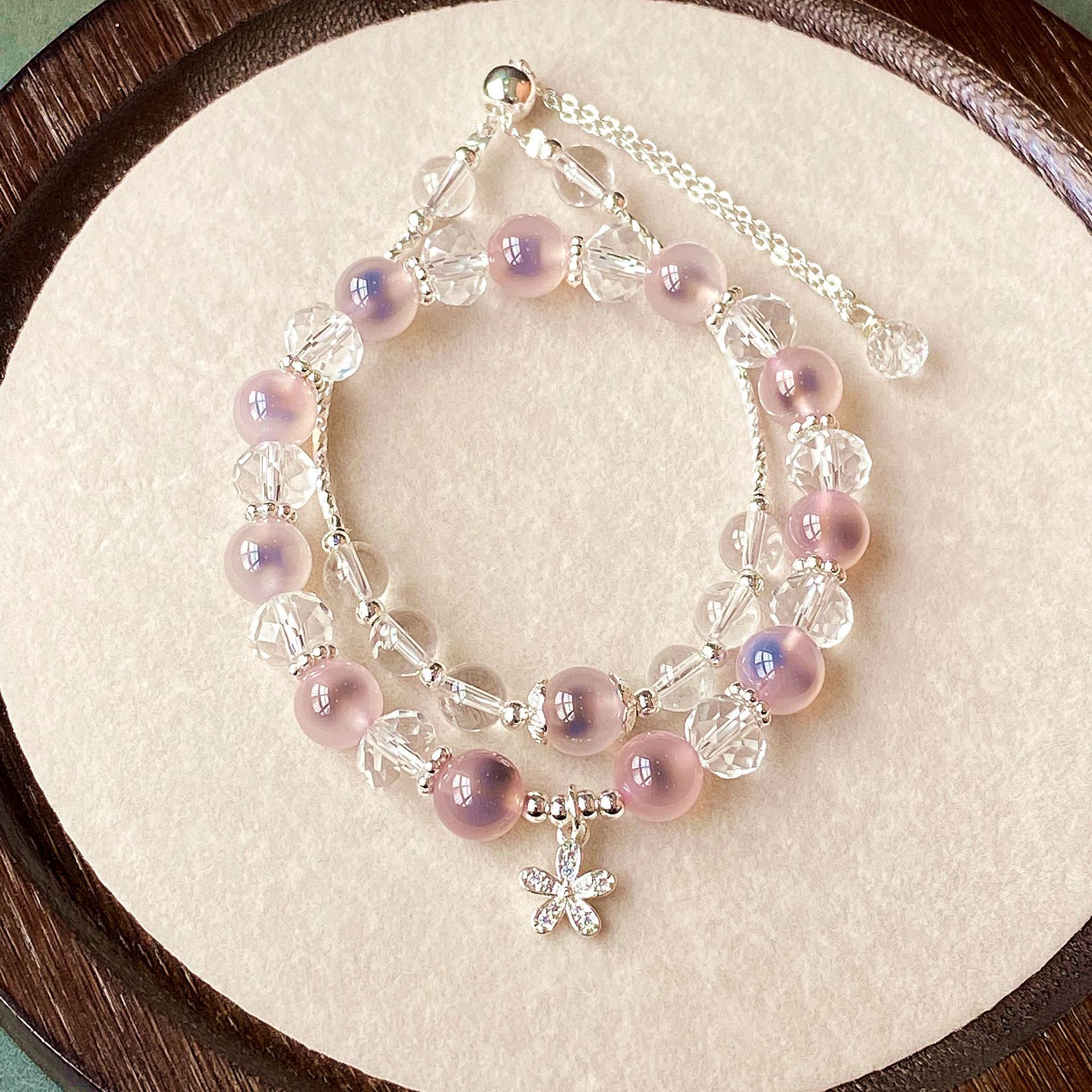 Pink Sugar Heart Agate Women's Bracelet Niche Design Double Layer 2 Stacked Bracelets Bracelet Bracelet