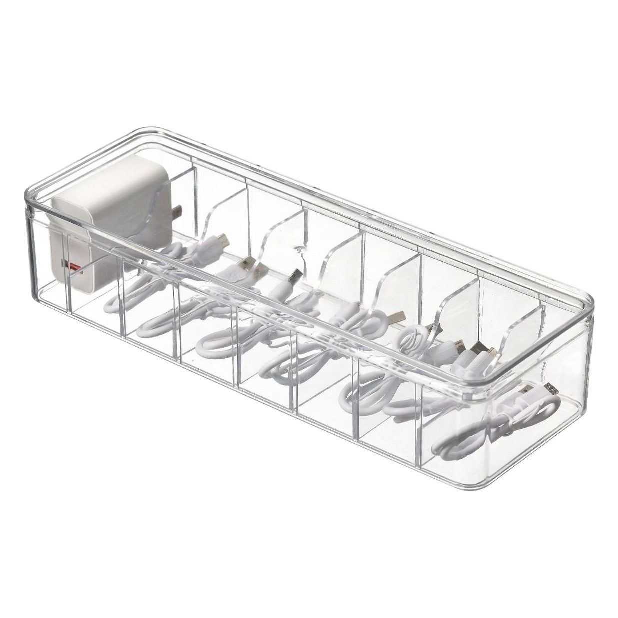 Caja de almacenamiento de cable de datos de escritorio caliente de amazon transfronterizo Caja de cable de almacenamiento a prueba de polvo de 8 rejillas hebilla de cable de carga de teléfono móvil