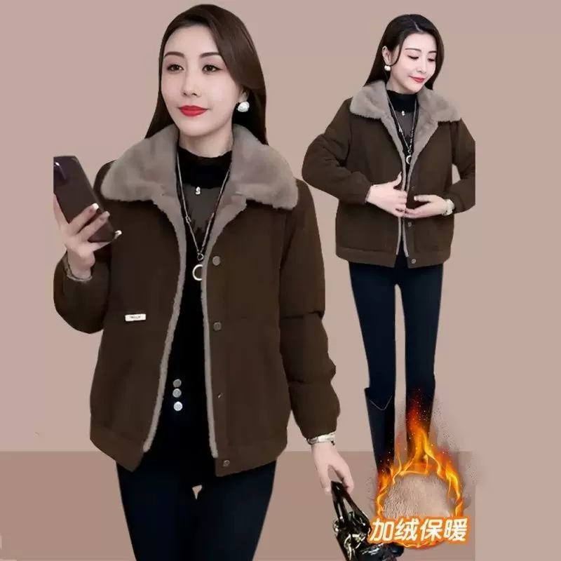 小个子加绒派克服女士短款2023冬季新款时尚百搭宽松加厚保暖外套