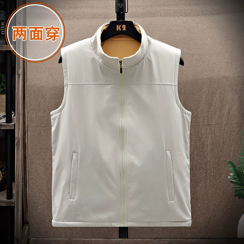 Двусторонний жилет, мужской осенне-зимний Новый Повседневный Свободный жилет с воротником-стойкой, жилет больших размеров, теплое Мужское пальто