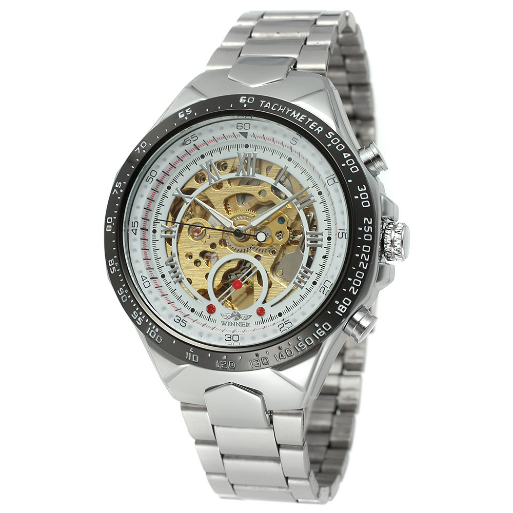 Automatic Mechanical Skeleton Watch For Men Stainless Steel_voghion.com