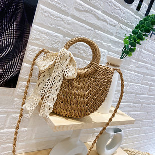 Summer straw ethnic handheld one-shoulder bag with bow, boho style, ethnic style