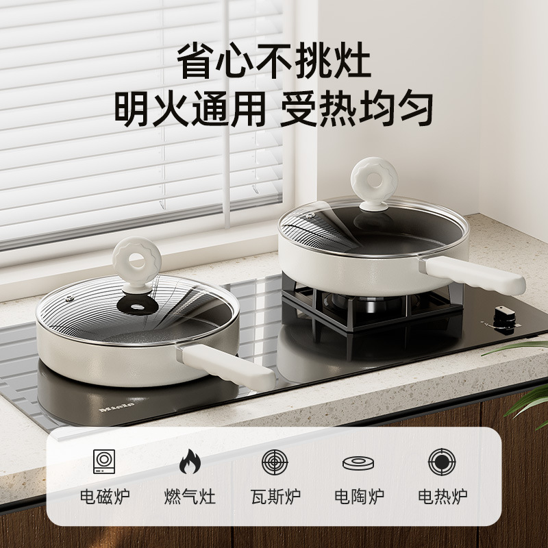 Nueva olla de sopa, sartén de dos piezas, sartén con titanio, olla de sopa recubierta de flúor, estufa general, sartén al por mayor