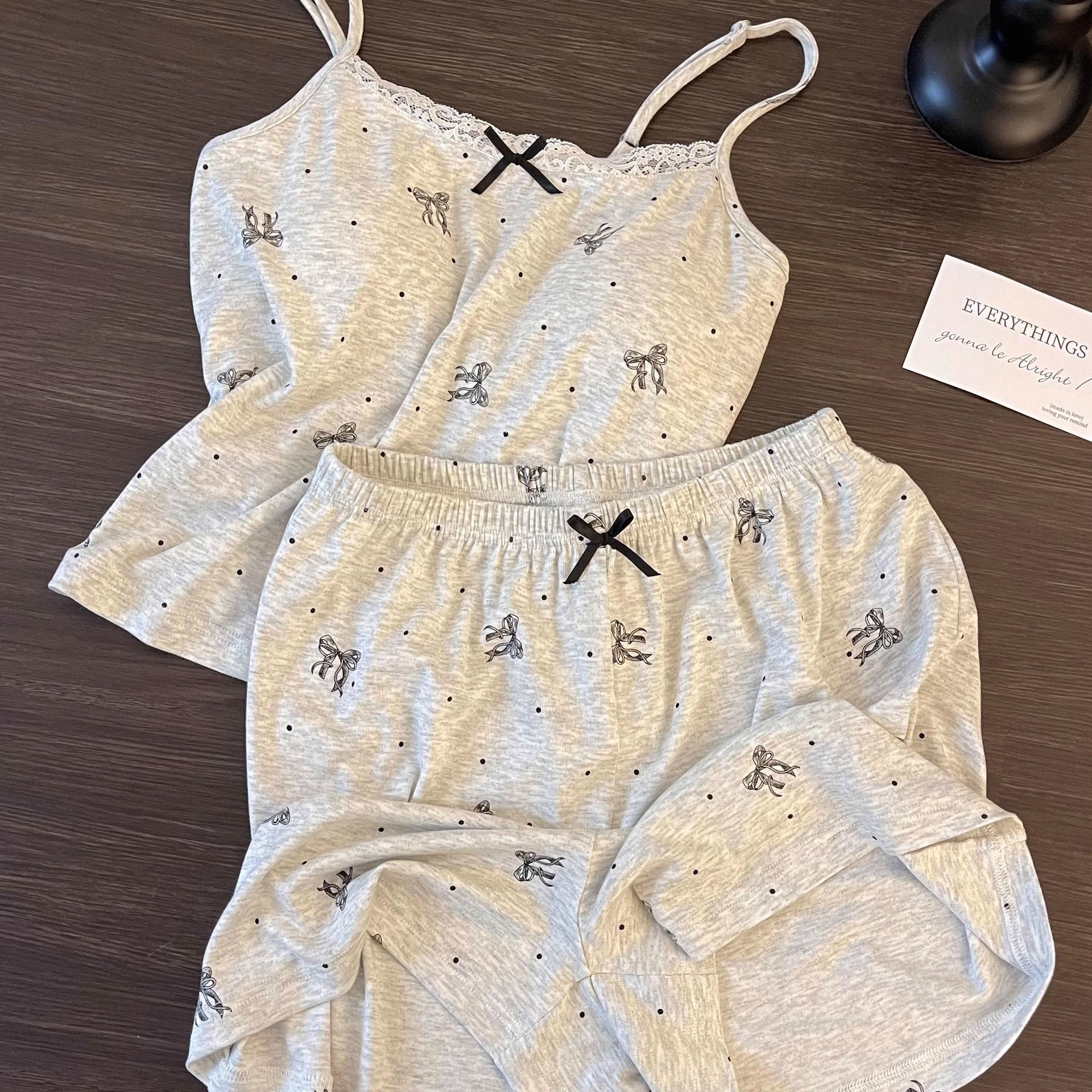 Sexy Pure Lust Style Lace Bow Suspender Pajamas Women's Summer Skin-Friendly Vest Shorts Home Wear Set