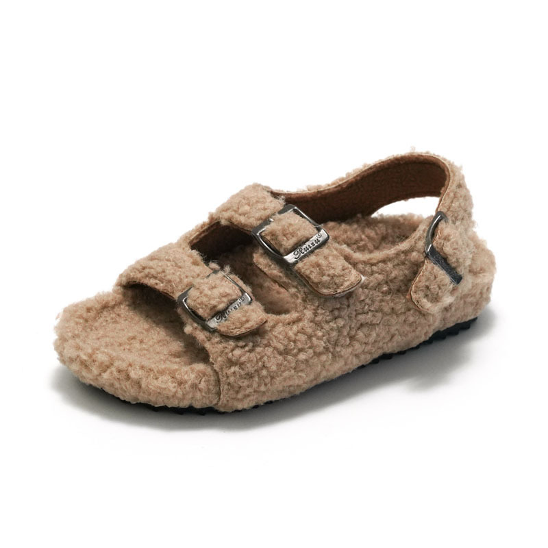 Ruizu 2025 Nieuwe herfst-winter kinderkurk sandalen Koreaanse stijl jongens pantoffels meisjes pluche unisex_voghion.com