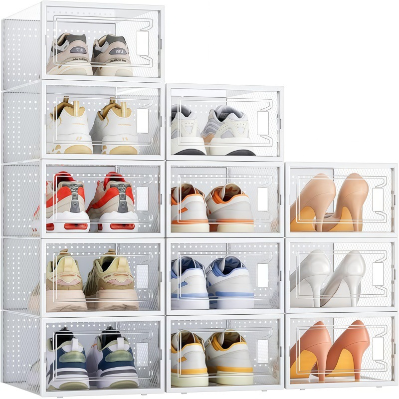 Thickened Shoe Box Storage Box Transparent Shoe Cabinet Shoe Dormitory Foldableing Storage Plastic Shoe Shelf Transparent Shoe Wall Collection