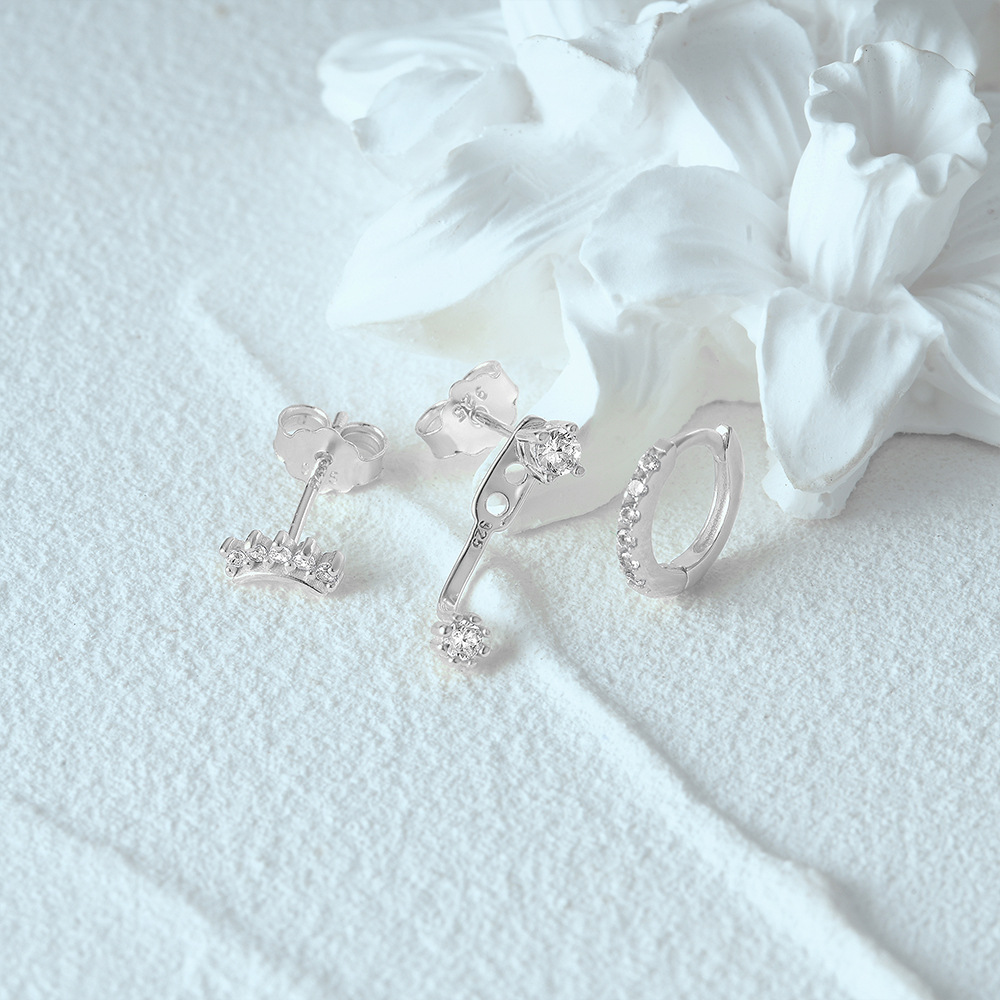 4g Weight Zircon Inlay Material Earrings Classification 3 Pieces Set Quantity Daily Occasion 925 Sterling Silver Material Geometric Pattern Women's Gender Plating, Inlay Design Simple Style Style 3 Pieces Set 925 Sterling Silver Zircon Geometric Earrings 72