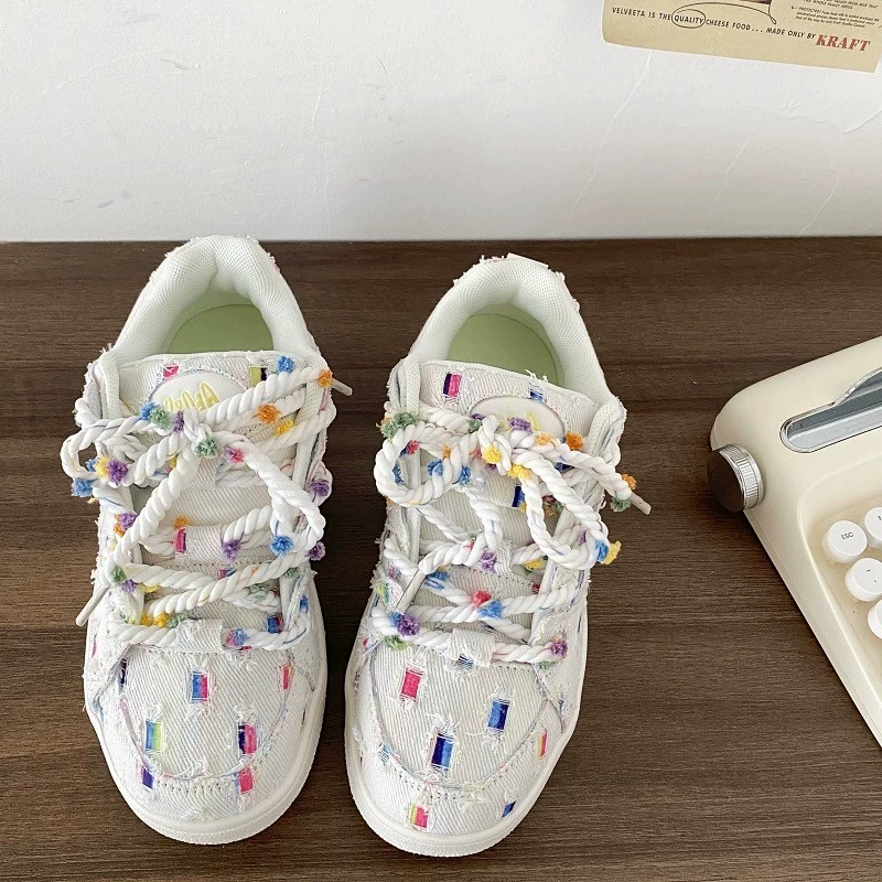 Розовый маленький ароматный ветер толстая подошва хлебная обувь женская 2024 новая летняя дышащая повседневная спортивная обувь студенческая мягкая девушка прилив