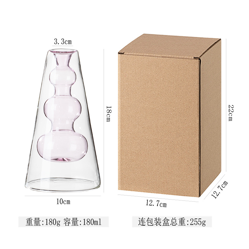 Jarrón de cristal de doble capa, adorno de estilo europeo, decoración de sala de estar cultivada en agua, recipiente para flores minimalista moderno nórdico, diseño creativo hidropónico