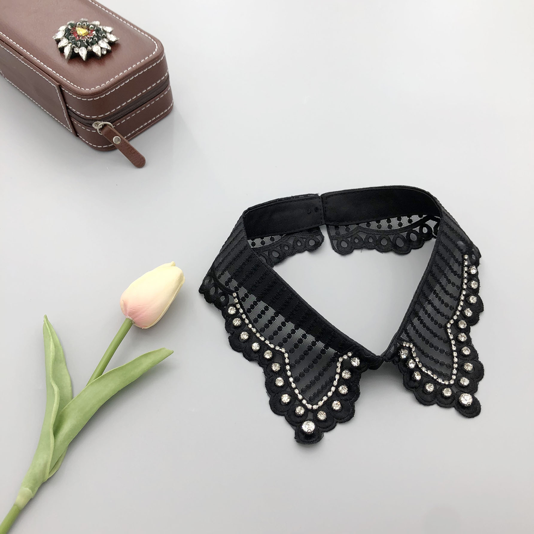 蕾丝假领 女款韩版假领百搭假领子珍珠水钻装饰衣领 手工钉珠衣领