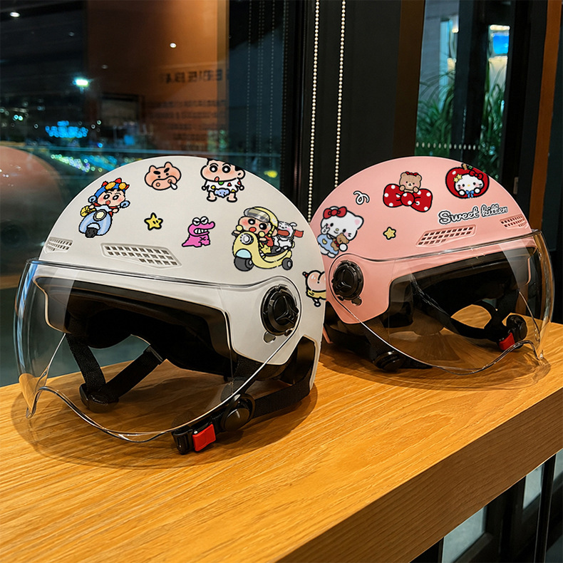 New national standard cute cartoon motorcycle electric vehicle helmet, unisex, summer sun protection half helmet, all-season safety helmet