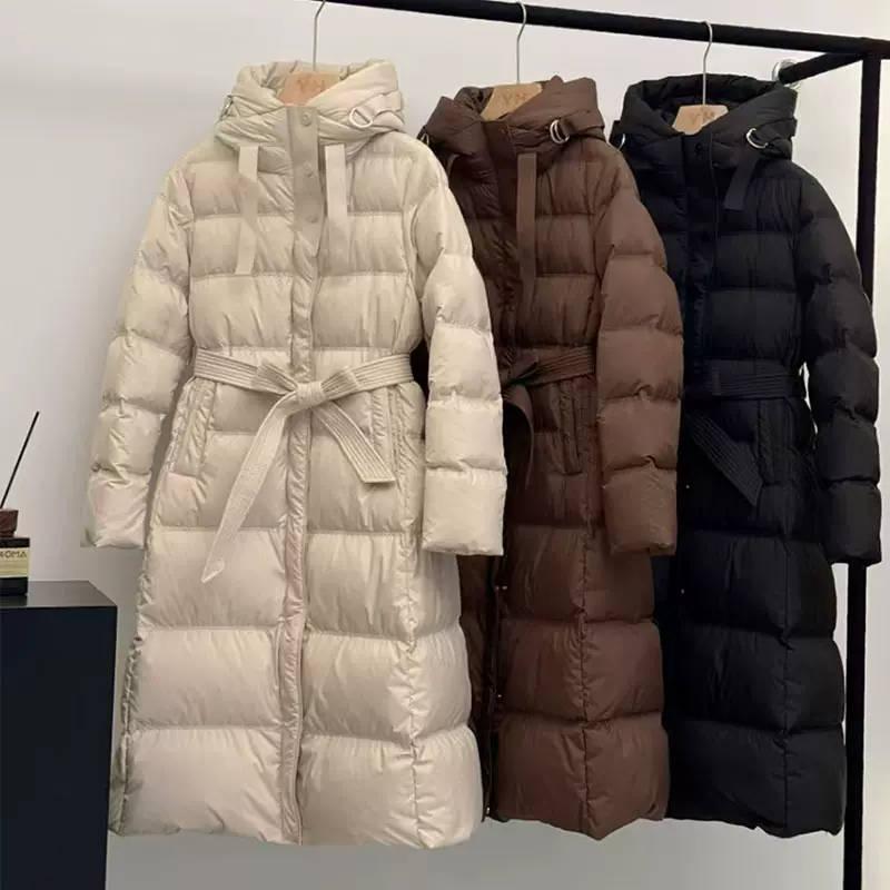 平湖冬季新款韩版长款过膝羽绒服鹅绒面包服外套品牌女装批发货源