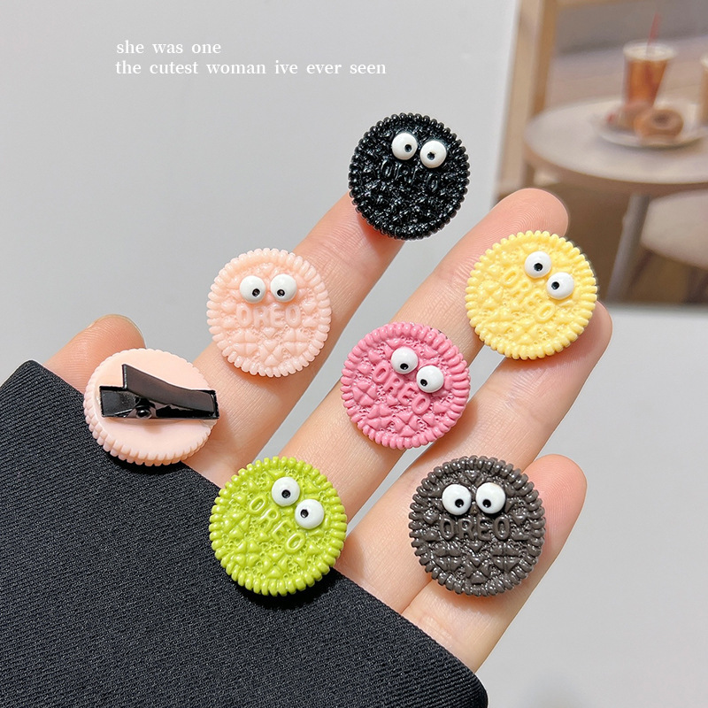 Simulated Food Toy Big-Eyed Biscuit Hairpin Cute and Interesting Candy-Colored Student Hair Accessories Kidsren's Side Clip Japanese and Korean Funny