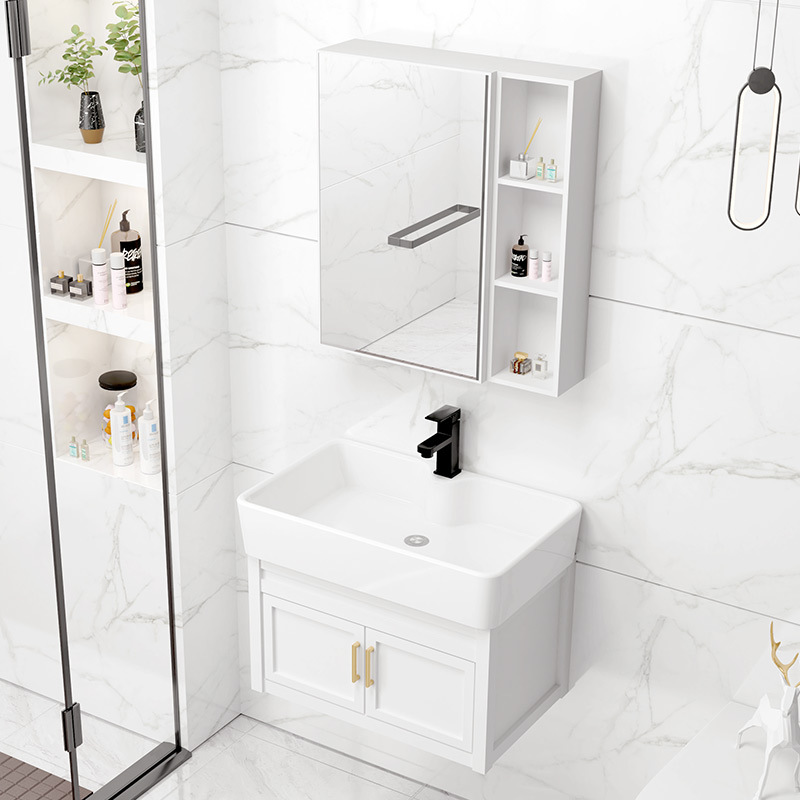 gabinete de baño de aluminio espacial grueso tipo casa pequeña tipo pared tipo lavabo gabinete combinado cerámico lavabo todo en uno lavabo lavabo