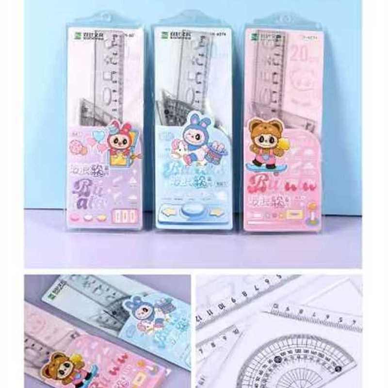 漫画かわいい定規セット 4 ピース小学生文具セット学用品定規三角板分度器卸売|undefined