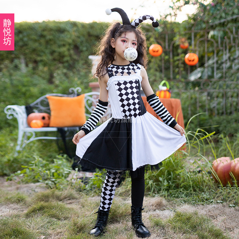 Halloween Children's Clown Set Circus Black and White Poker Girls'…