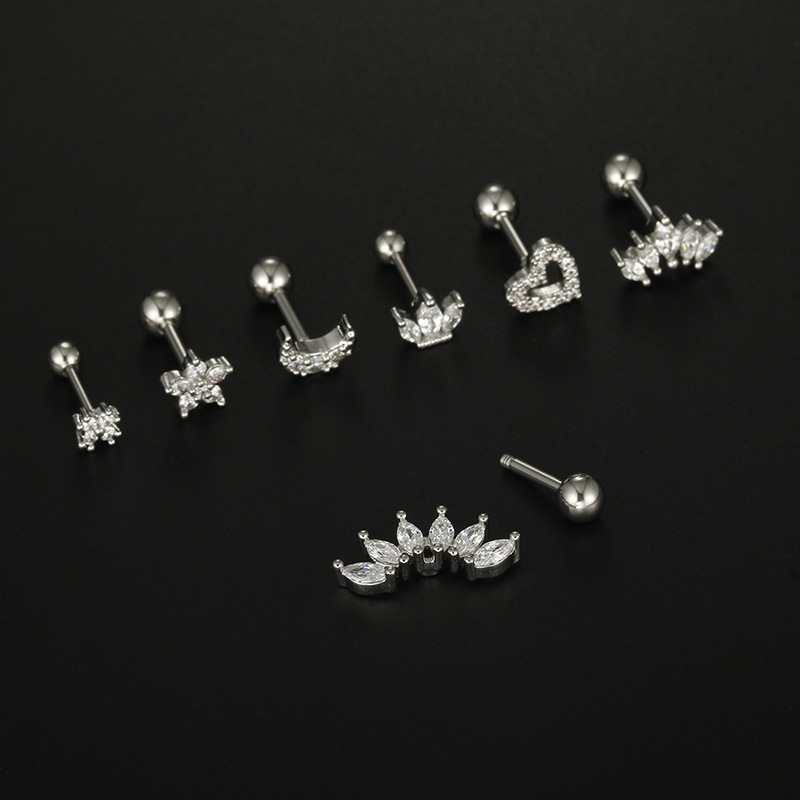 Simple Style Moon Heart Shape Flower Stainless Steel Plating Inlay Zircon Ear Studs 1 Piece display picture 4
