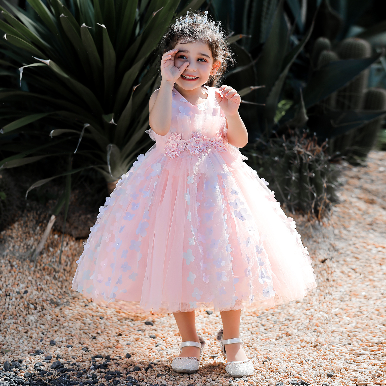 Vestido de niña AliExpress, falda tutú de princesa rosa con lazo, falda de malla con lazo, disfraz para actuación, transfronterizo