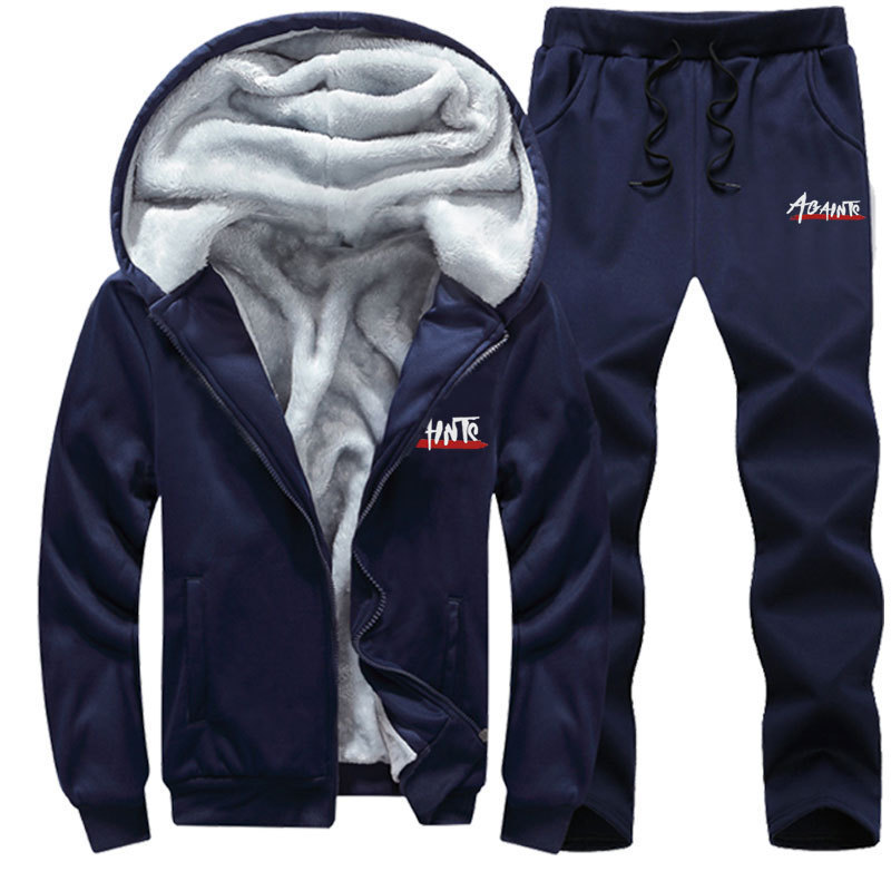 New Velvet Casual Sports Suit Autumn and Winter Men's Long-Sleeved Cardigan Warm Men's Running Suit Two-Piece Jacket New Velvet Casual Sports Suit Autumn and Winter Men's Long-Sleeved Cardigan Warm Men's Running Suit Two-Piece Jacket