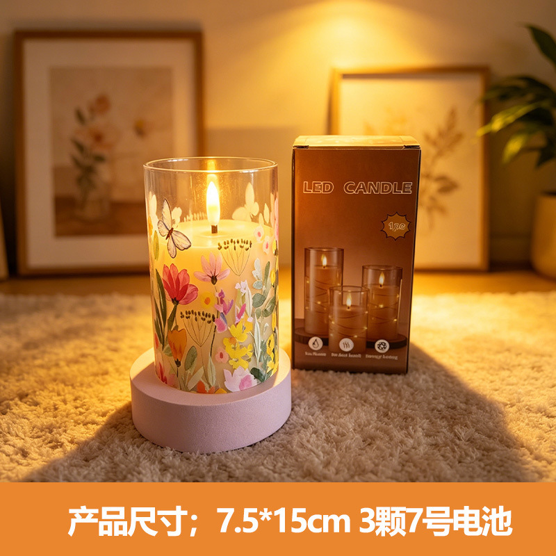 Acrílico personalizado LED simulación vela electrónica cumpleaños propuesta de compromiso decoración romántica atmósfera floral lámpara de aluminio