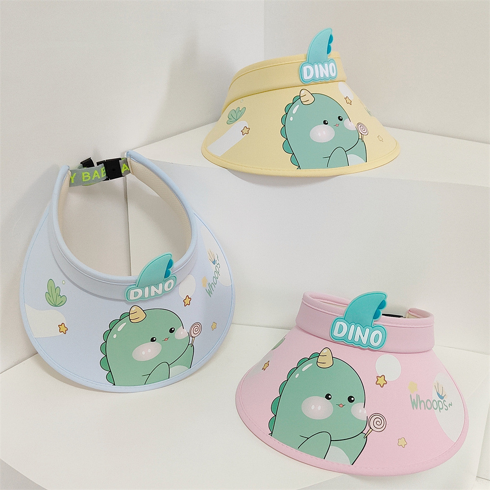 Niños de verano dibujos animados dinosaurio sombrilla exterior protección solar grandes aleros lindo sombrero de techo vacío protección UV sombrero de sol