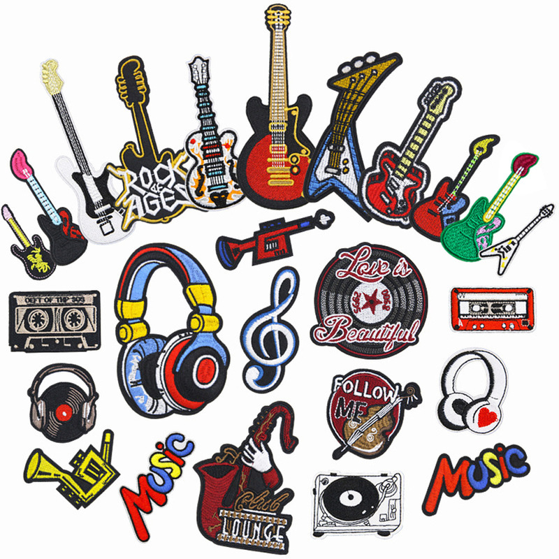 Computer Embroidery Music Notes Guitar Headphones Musical Instrument Embroidery Patches Clothing Handmade DIY Patch Set Cross-Border Set Computer Embroidery Music Notes Guitar Headphones Musical Instrument Embroidery Patches Clothing Handmade DIY Patch Set Cross-Border Set