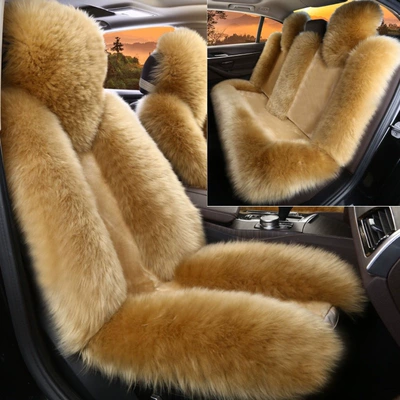 Universal seat cover, seat cover pure wool long hair - grand-ambition-in-milk-tea-color-the-vehicle-has-five-seats