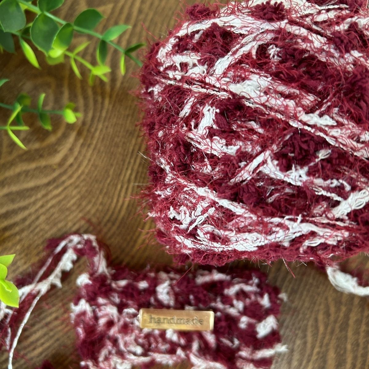 【棠花未眠】手混线围巾线酒红色毛线秋冬手工编织包包围巾柔软