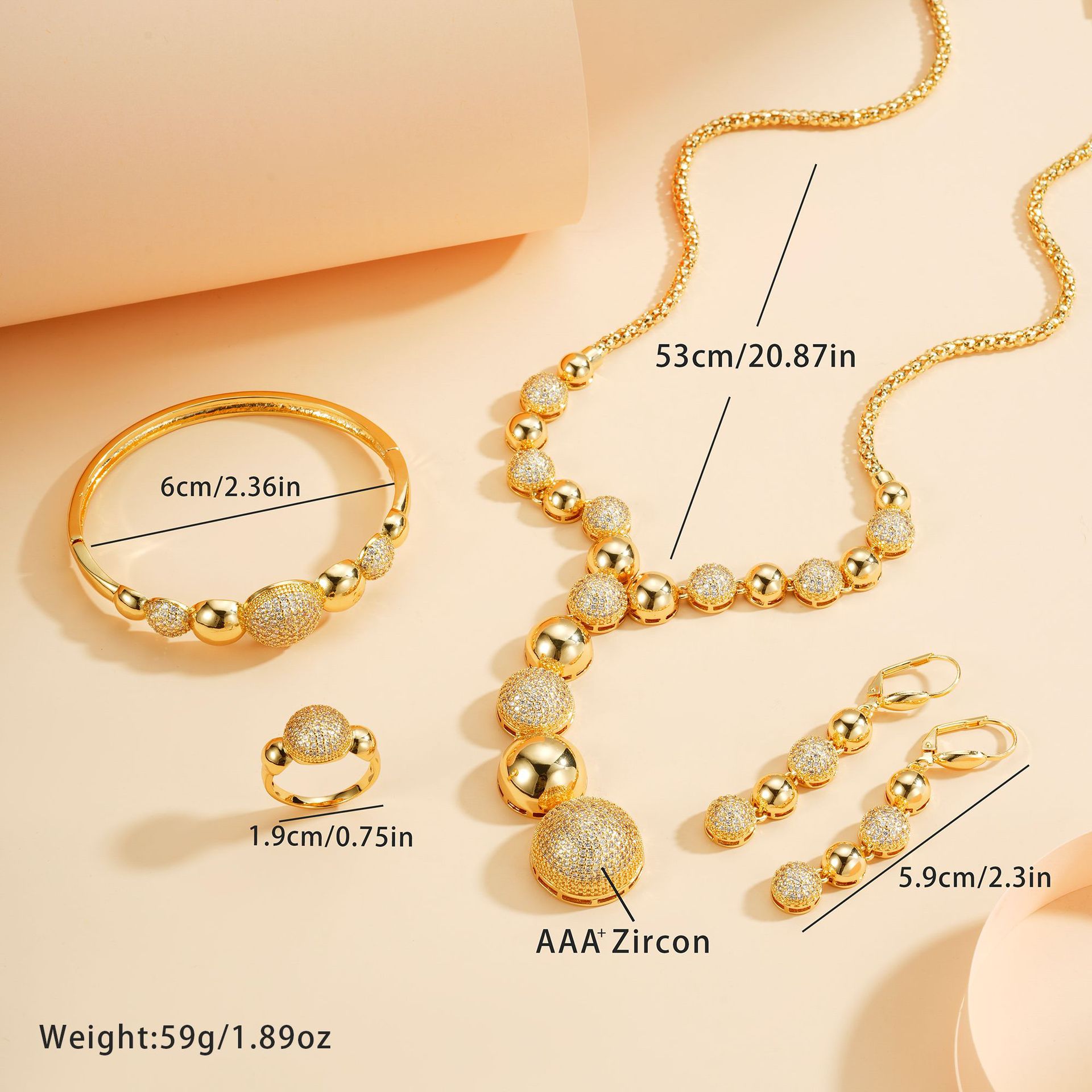 Europa y los Estados Unidos lujo ligero de alto nivel de sensación de joyería de piedra de diamante conjunto de collares pulseras de textura alta pendientes anillo de cuatro piezas conjunto de mujeres