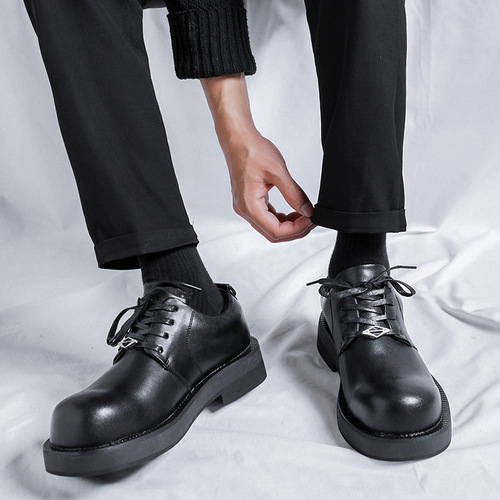 Niche large leather shoes men's casual business round toe derby shoes  dark British style trend 188188-R