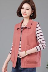 大口袋休闲时尚翻领马甲女春秋2025新款中年妈妈外穿坎肩薄背心潮