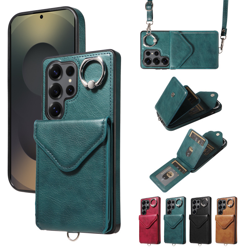 Suitable for Samsung S25Ultra Mobile Phone Case S24Plus Crossbody Lanyard Strap S23Fe Can Hold Business Cards for Classy Men